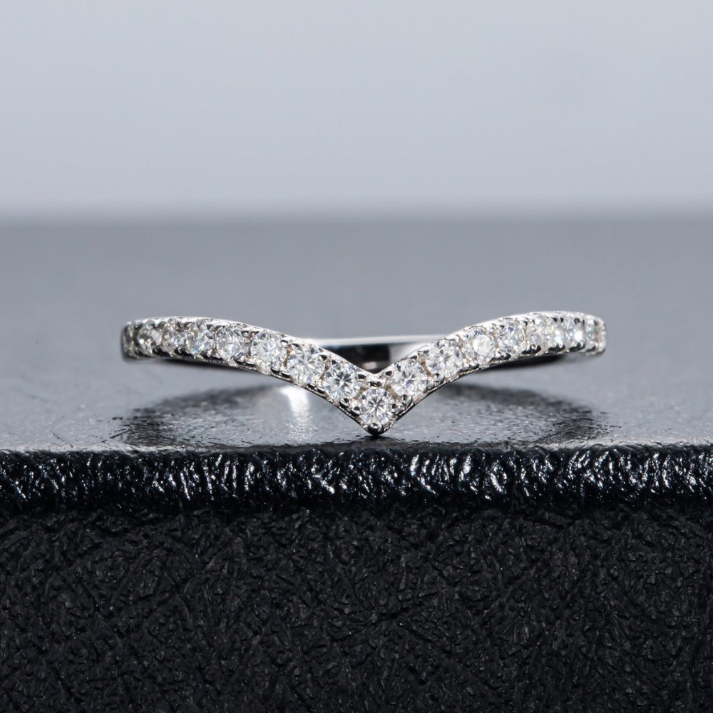 Certified 1.5mm Moissanite Diamond Pave Chevron Half Eternity Band Ring NEW - Picture 8 of 14